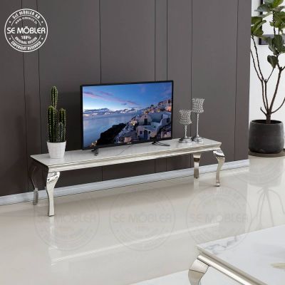 Swing Style TV-bænk sølv hvid/grå keramisk plade