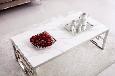 Sargon sofabord sølv hvid/grå keramisk plade