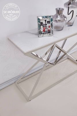 Campbell aflastningsbord sølv hvid/grå keramisk plade