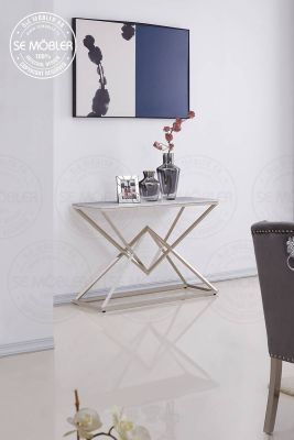 Campbell aflastningsbord sølv hvid/grå keramisk plade