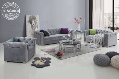 Faya sofagruppe velour grå sølv