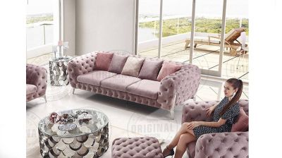 Latina 3-sits soffa sammet bleklila