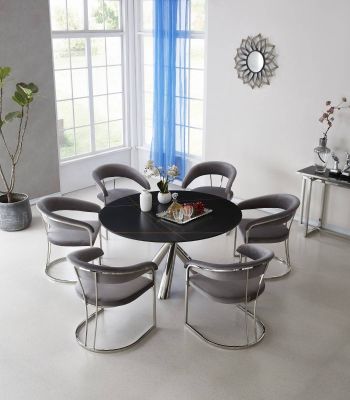 Livorno spisebord sølv med sort keramisk plade
