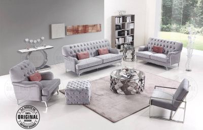 Penny Harlow sofagruppe velour grå sølv