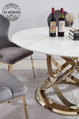 Kiki spisebord champagne hvid/guld marmorplade