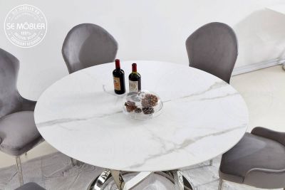 Kiki spisebord sølv hvid/grå marmorplade