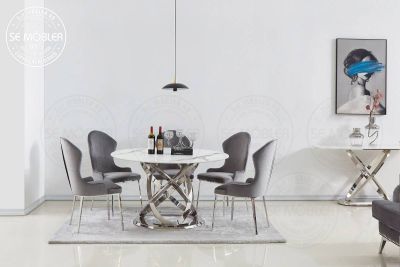 Kiki spisebord sølv hvid/grå marmorplade
