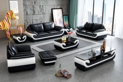 Maria sofagruppe læder sort/hvid