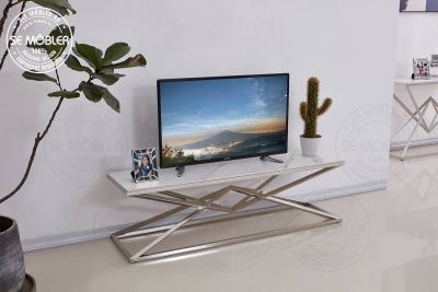 Campbell Tv-bænk sølv hvid/grå keramisk plade
